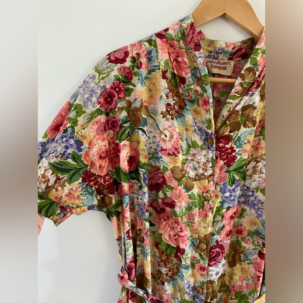 SOLD ELSEWHERE - 80s/90s floral earthy midi shirt dress w/ waist tie - S-L - Picture 3 of 7